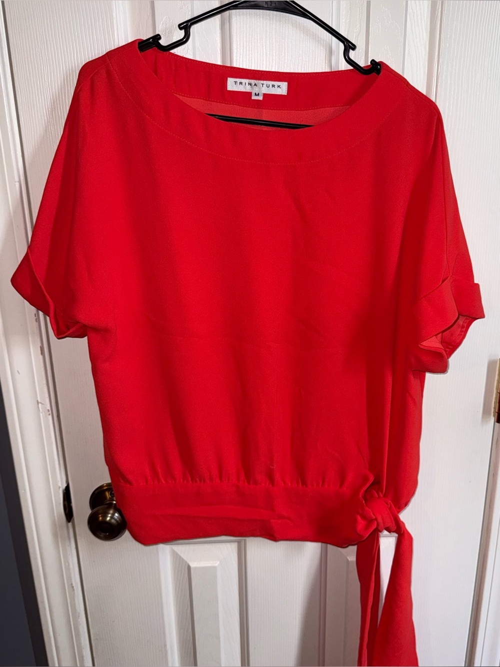 Trina Turk Red Short-Sleeve Tie-Hem Blouse